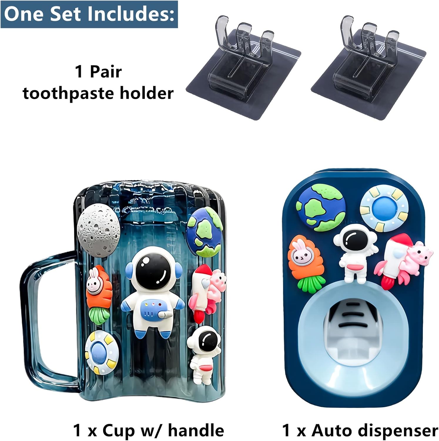 Mr Thumbs 3 Piece Wall Mounted Toothpaste Dispenser Set