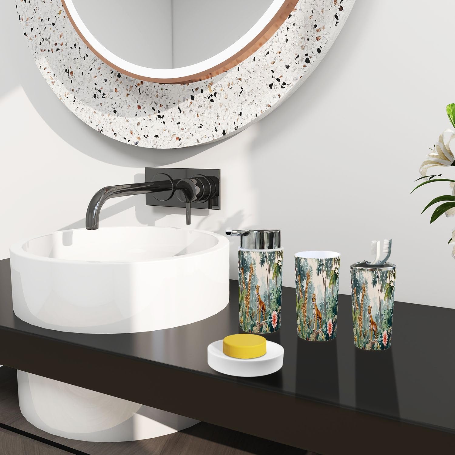 6-Piece Bohemian Jungle Bathroom Accessory Set for Kids and Adults