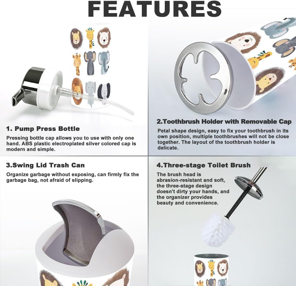 Wild Animals Bathroom Accessory Set 6 Piece