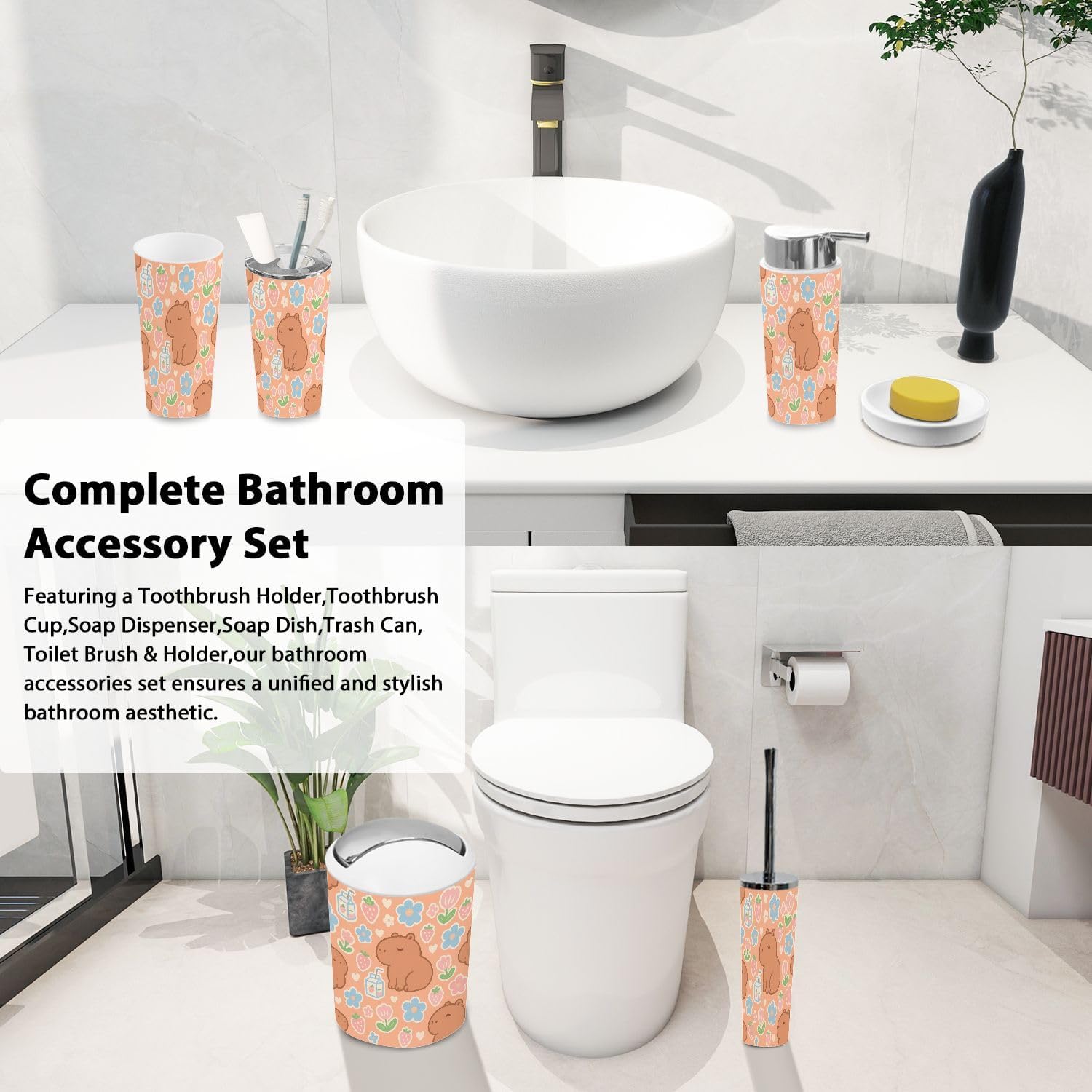 Boho Cute Bathroom Accessory Set 6 Piece