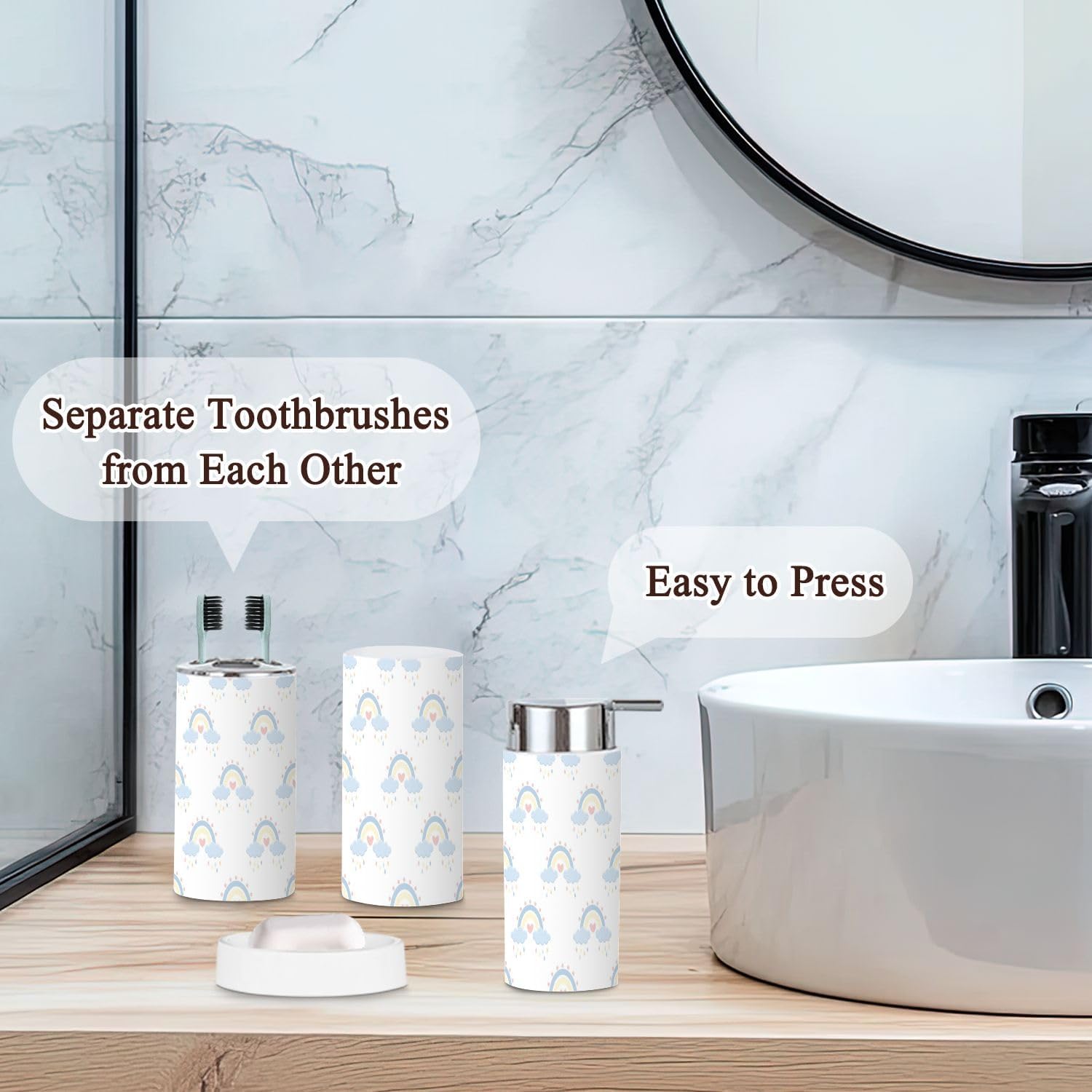 GISGBJW Cute 6-Piece Blue Stars Bath Set for Boys Tidy Modern