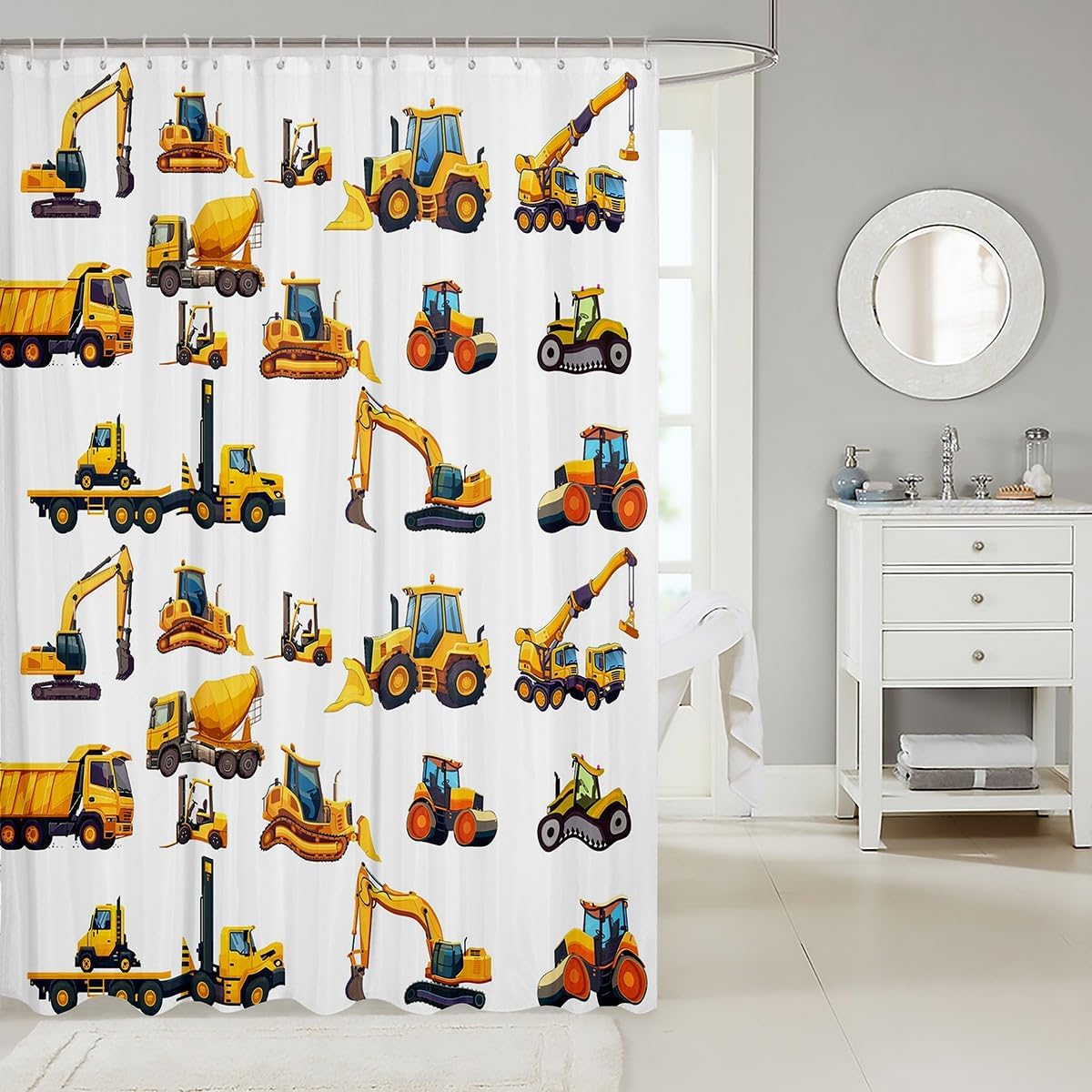 Construction Waterproof Shower Curtain for Kids 72x72