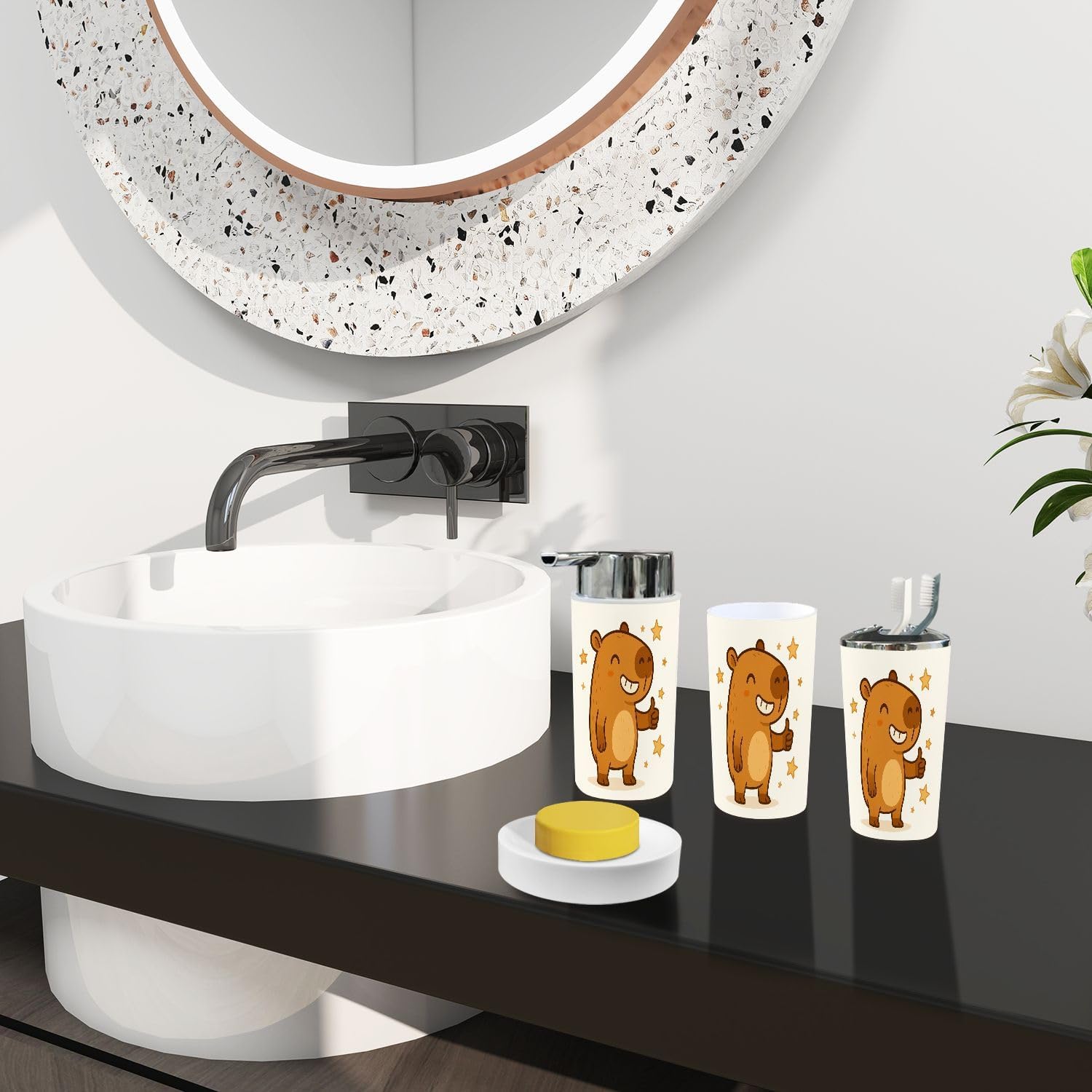 6-Piece Boho-Capybara Bathroom Accessory Set for Home Kitchen