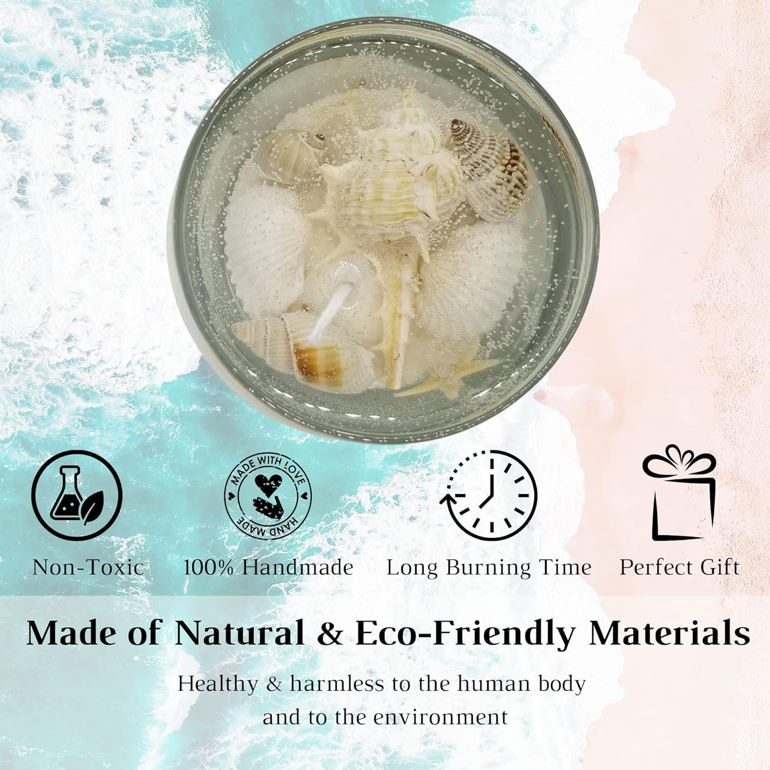 Handmade Seashell Scented Gel Candle in Glass Jar