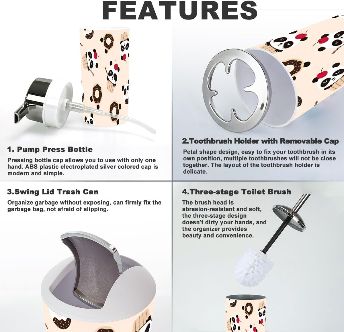 6-Piece Cute Panda Bathroom Organizer Set for Adults and Kids