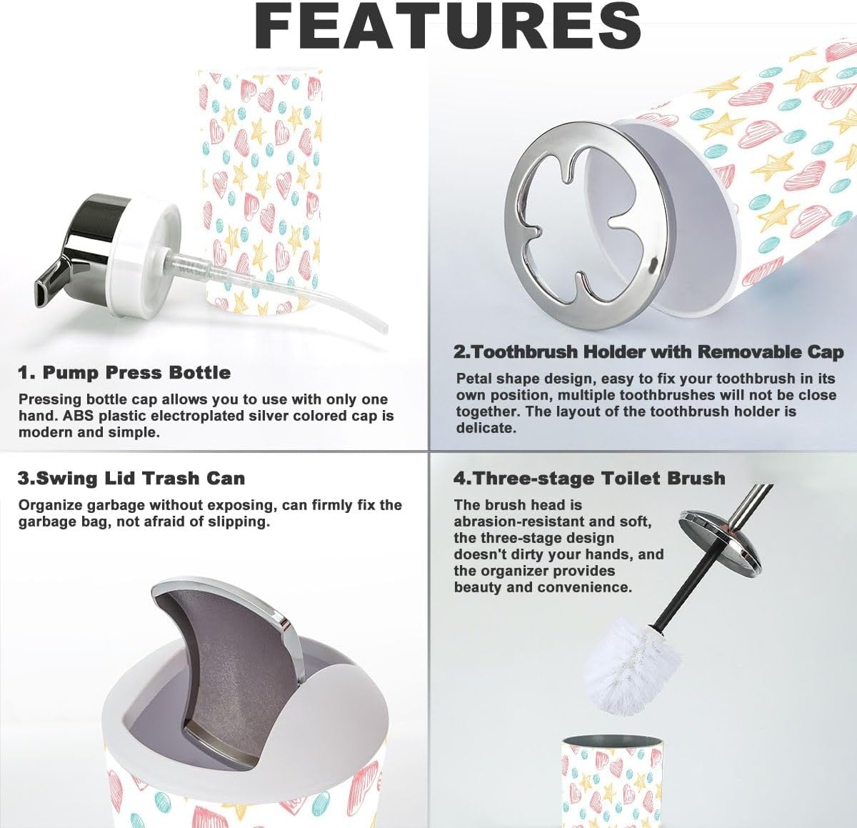 Funny Hearts Bathroom Accessory Set 6 Piece