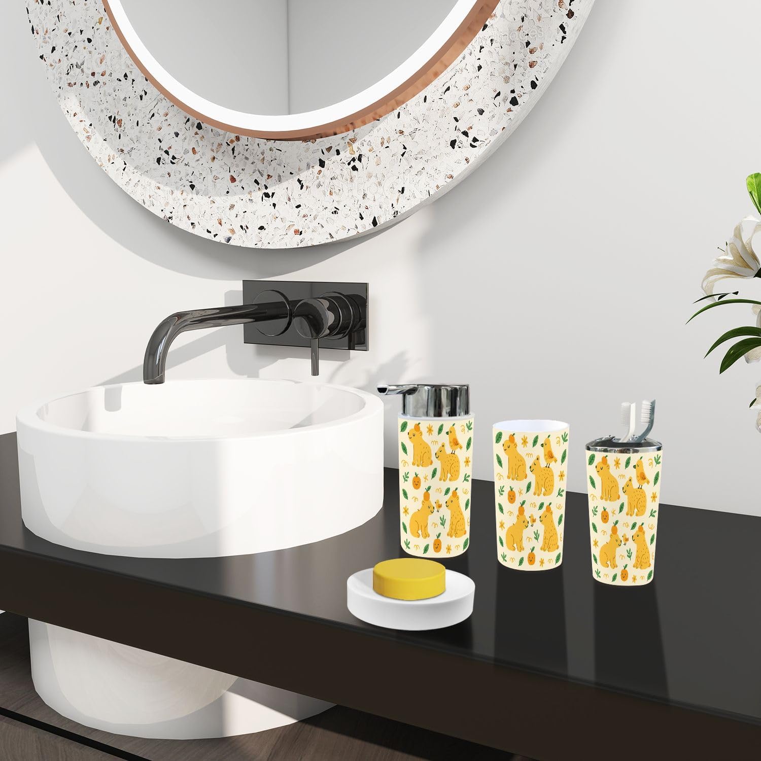 Boho Capybara Bathroom Accessory Set 6 Piece 1