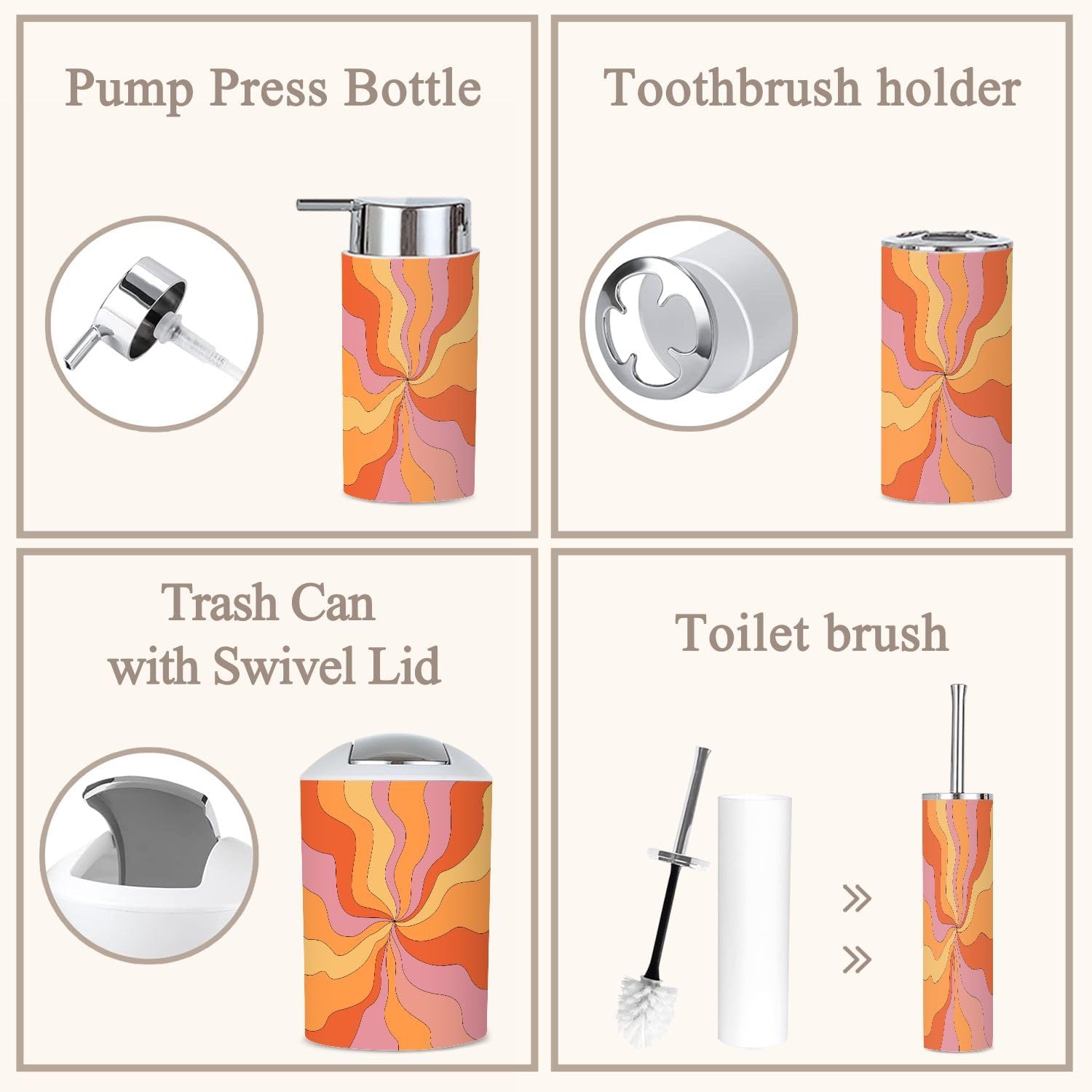 Hippie Boho Retro 6-Piece Bathroom Accessory Set