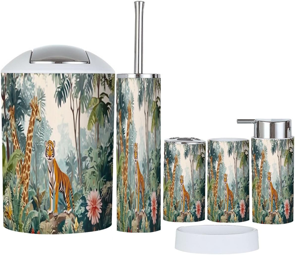 6-Piece Bohemian Jungle Bathroom Accessory Set for Kids and Adults