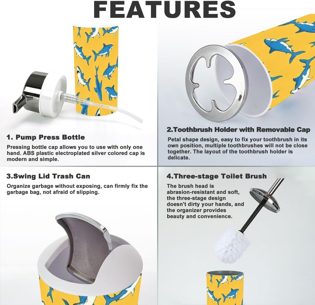 6-Piece Bathroom Set with Shark Pattern Looking Good