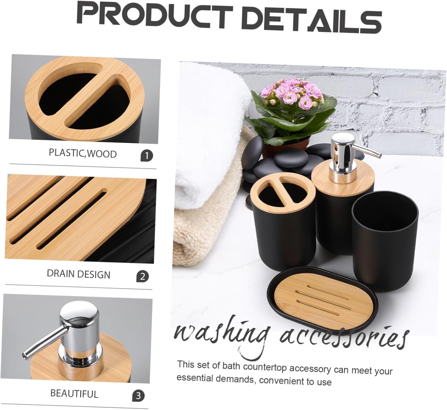 PRETTYZOOM Bathroom Accessories Set