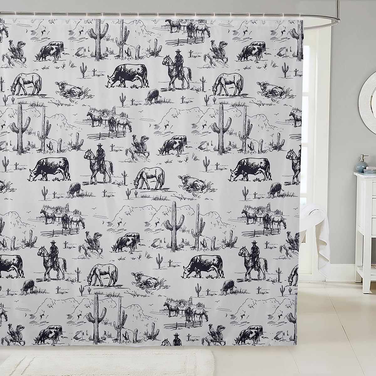 Feelyou 72x78 Western Bathtub shower curtain with desert cactus pattern