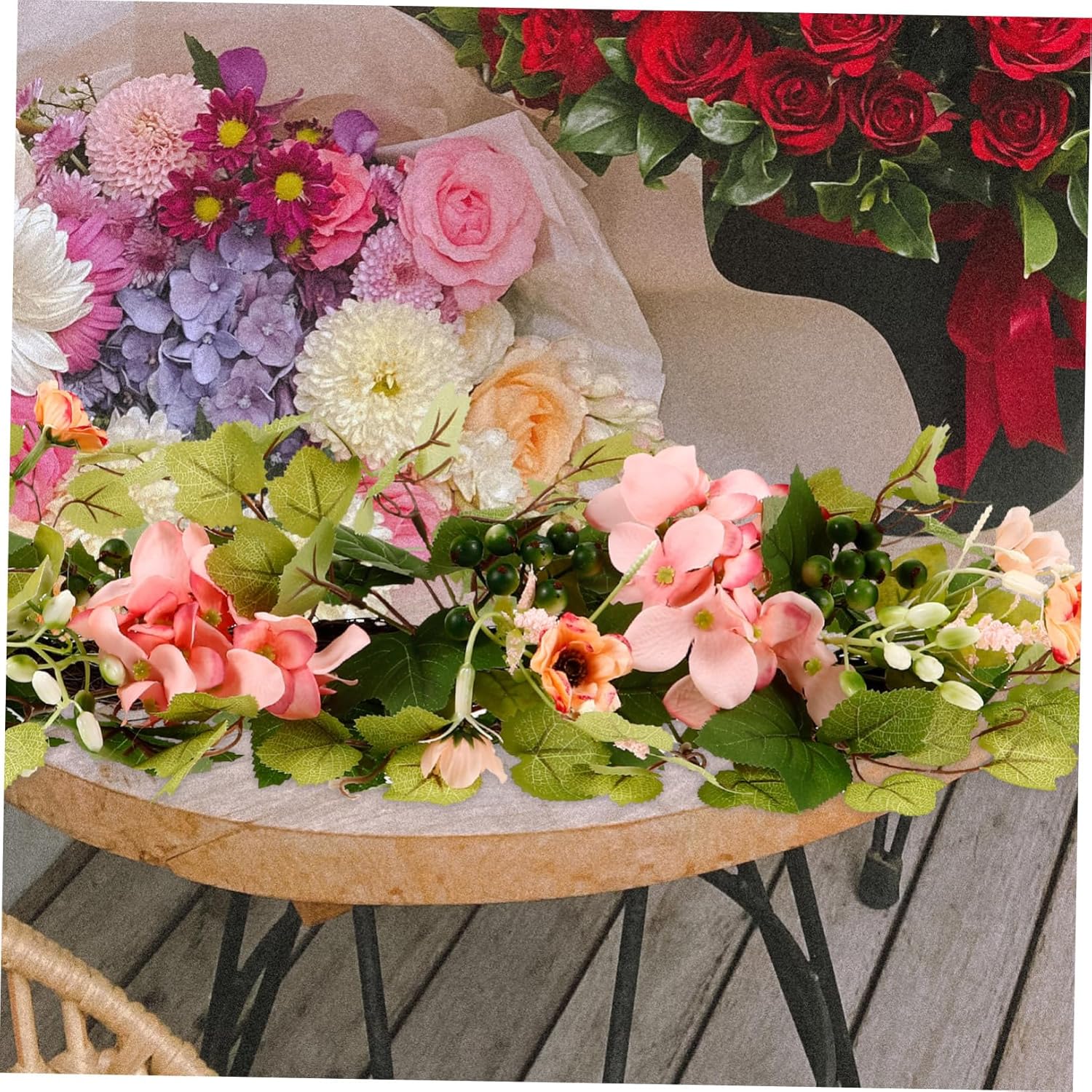 Vibrant 2-Piece Artificial Rose Vine Candle Holders for Weddings