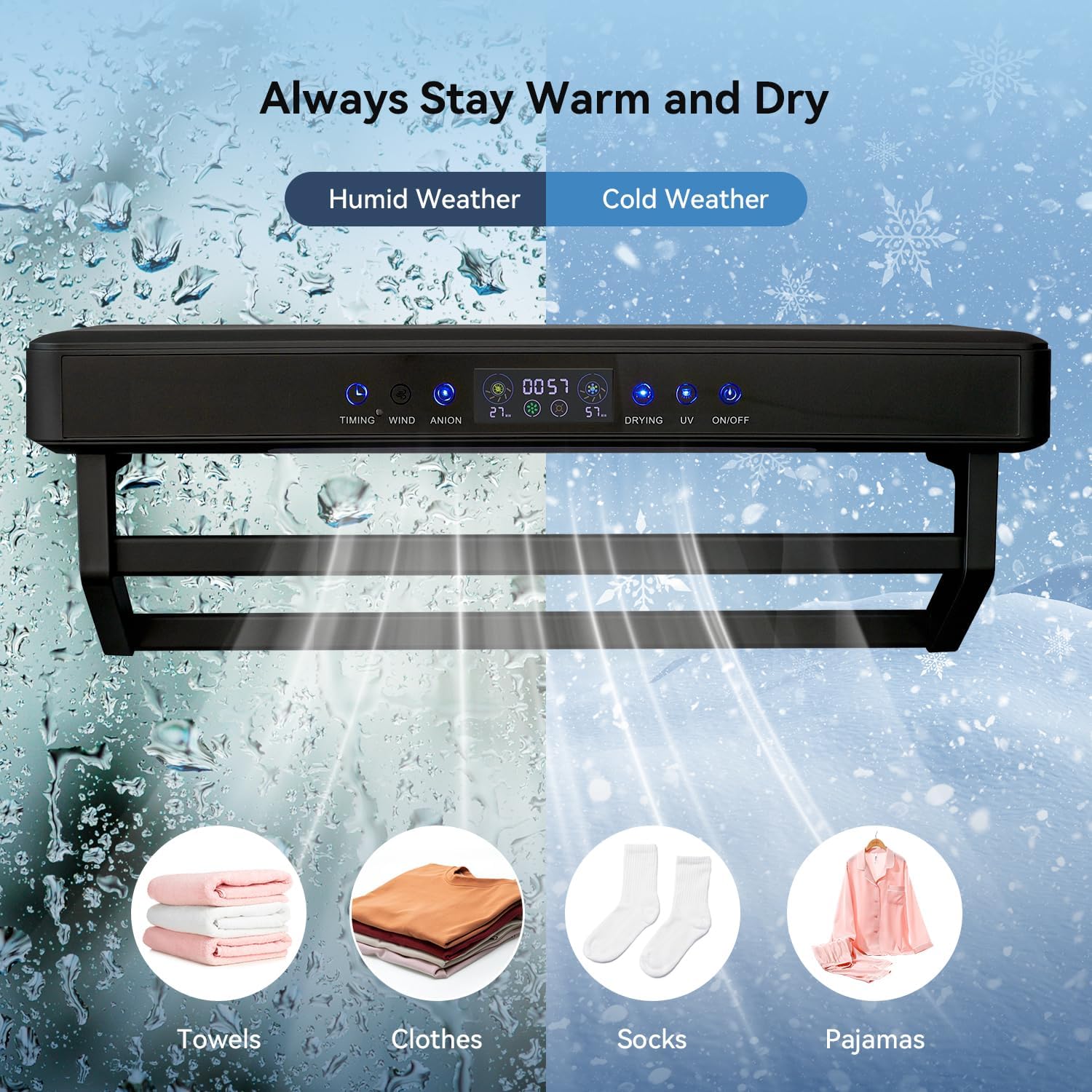 Electric Heated Towel Warmer Rack with Touch Screen and Air Purification
