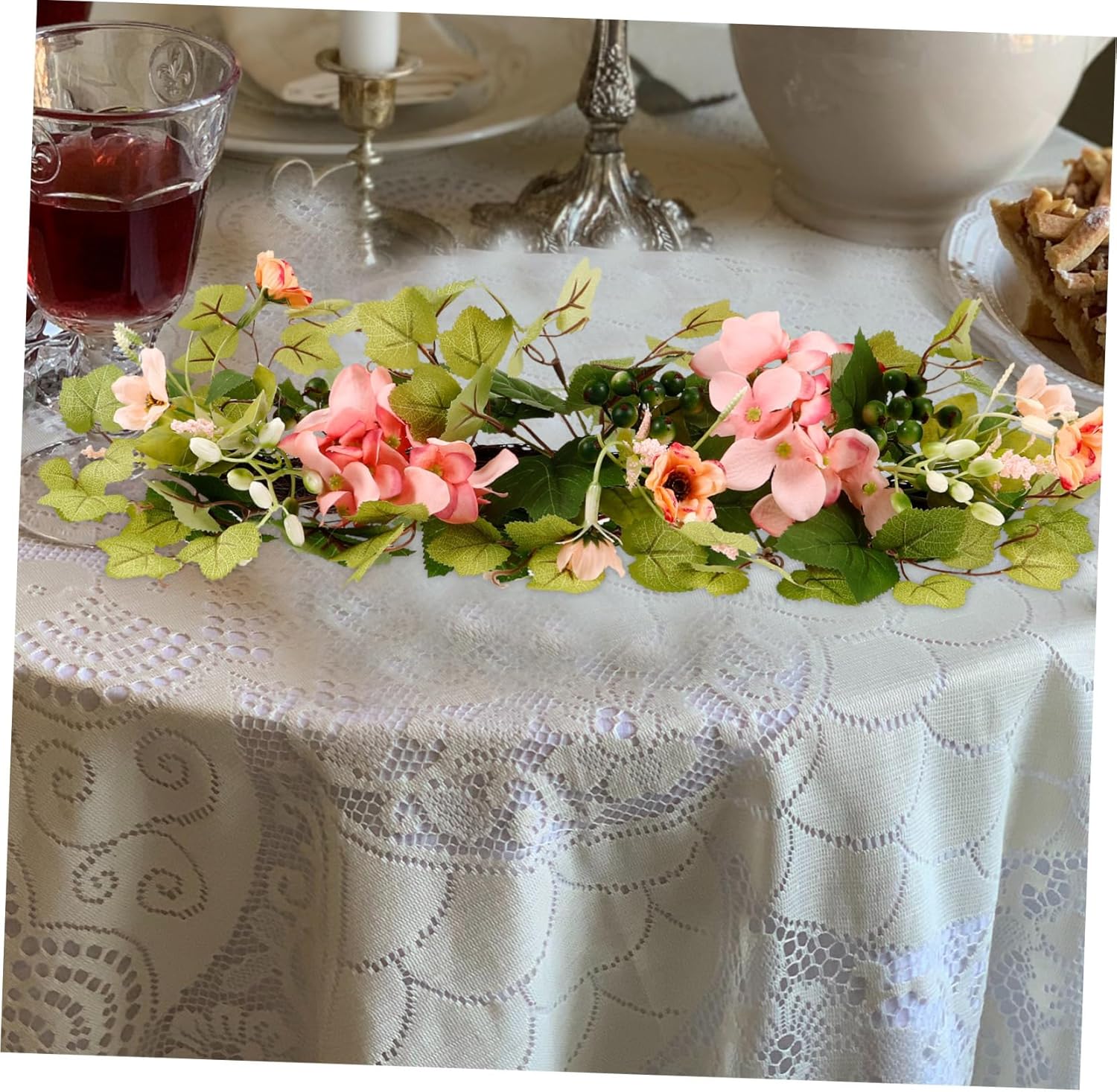 Vibrant 2-Piece Artificial Rose Vine Candle Holders for Weddings