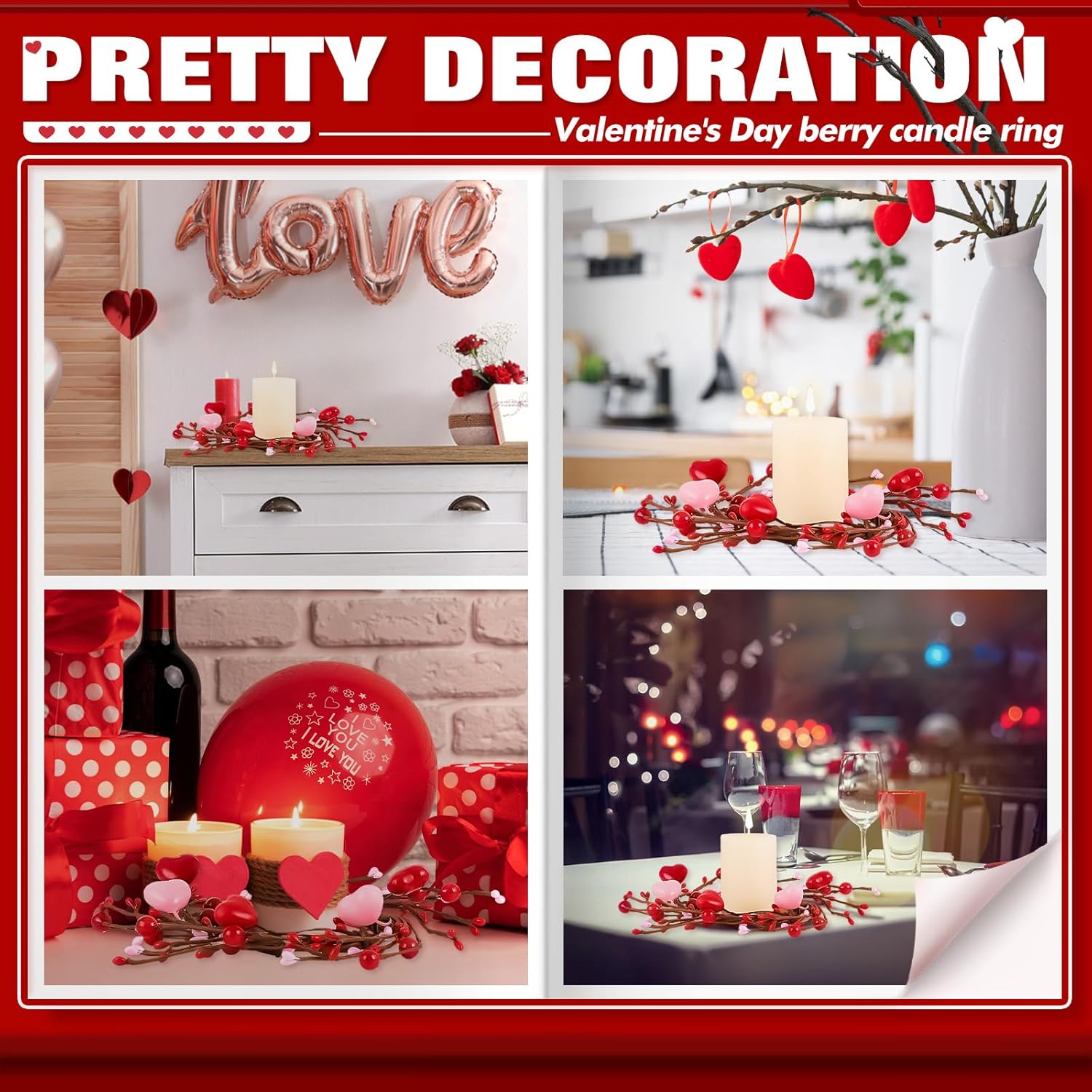Stunnin Red Heart Candle Rings Set for Valentines Day Weddings