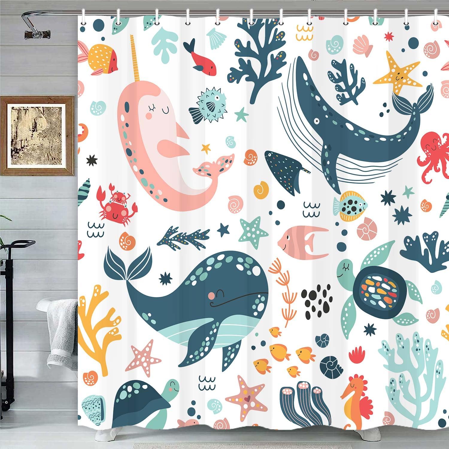 Torich Kids Fun Bathtime decor with Whales Fish