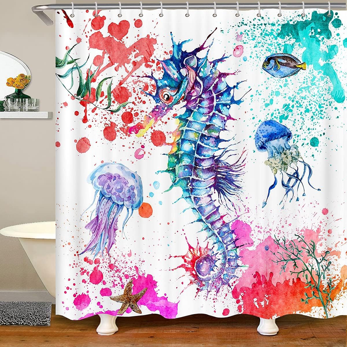 Tie-Dye Seashell Ocean Animal Shower Curtain 72x72 for Kids