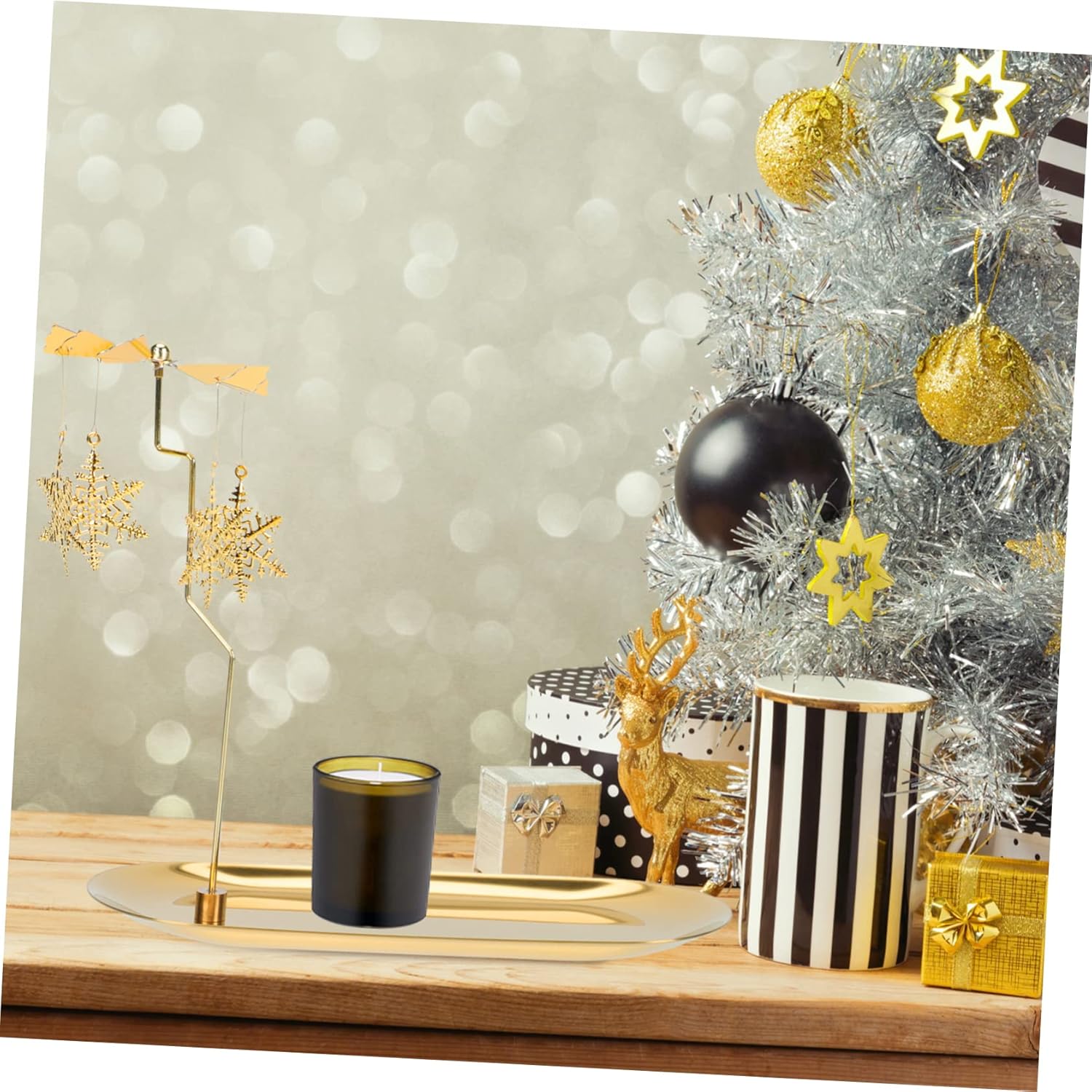 FunOMOCYA Rotating Snowflake Candle Holder